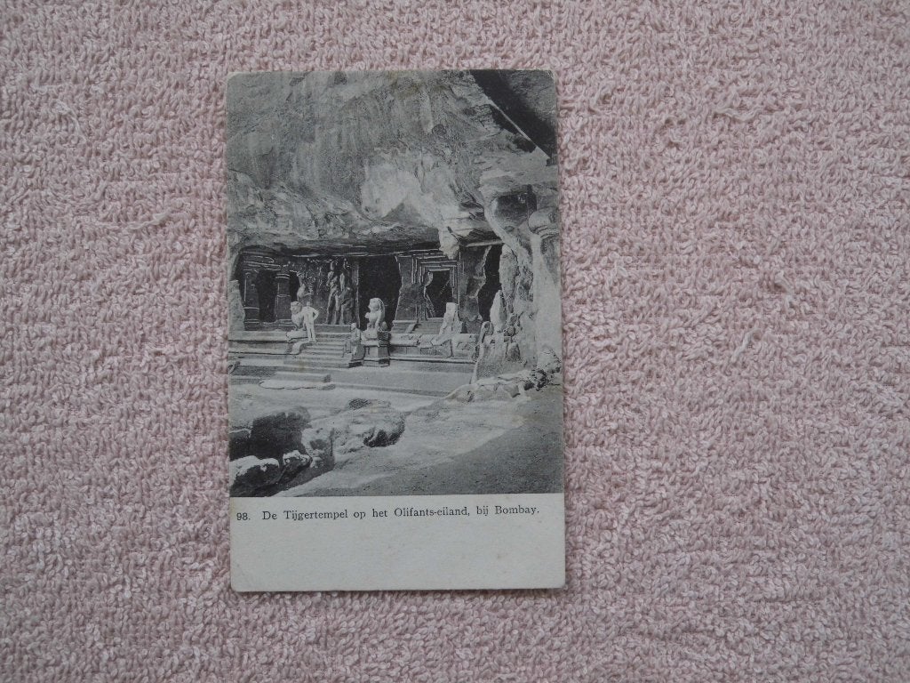 Indië - Bombay, Tijgertempel Olifants-eiland, Verzamelen, Ansichtkaarten | Buitenland, Ophalen of Verzenden, Voor 1920, Ongelopen