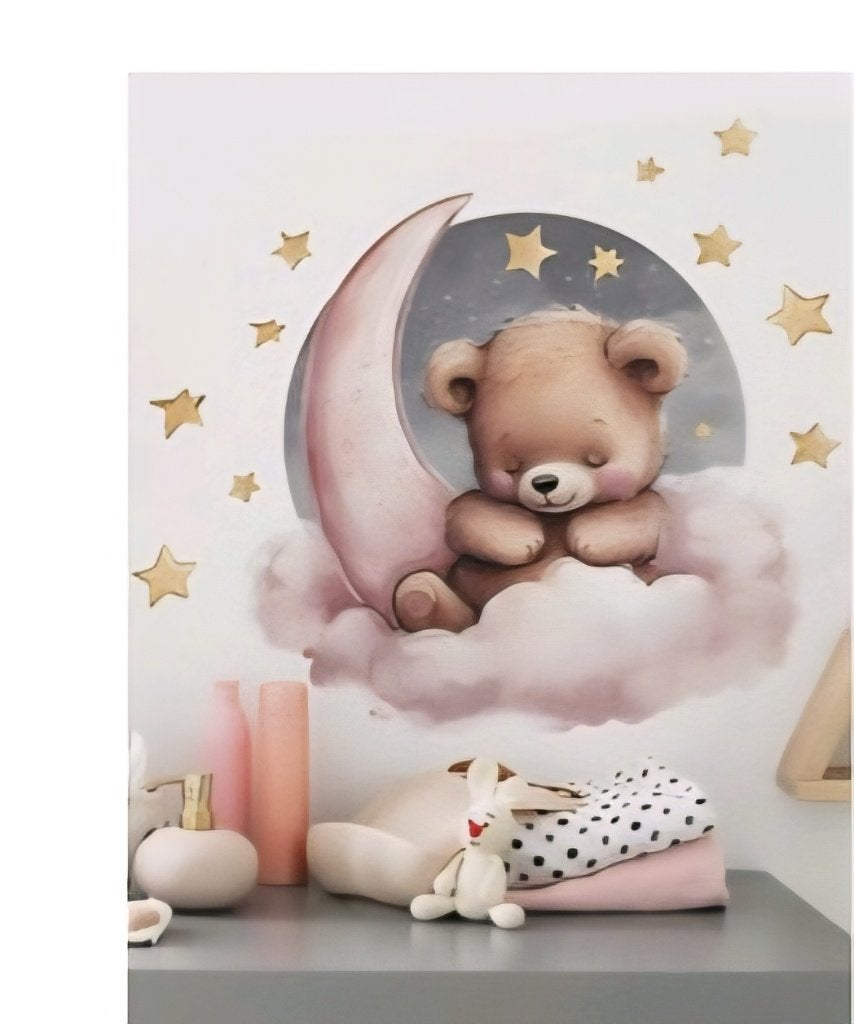 Muursticker beer op maan met sterren 30x90cm, Kinderen en Baby's, Zelfklevend, Overige merken, Nieuw, Ophalen of Verzenden