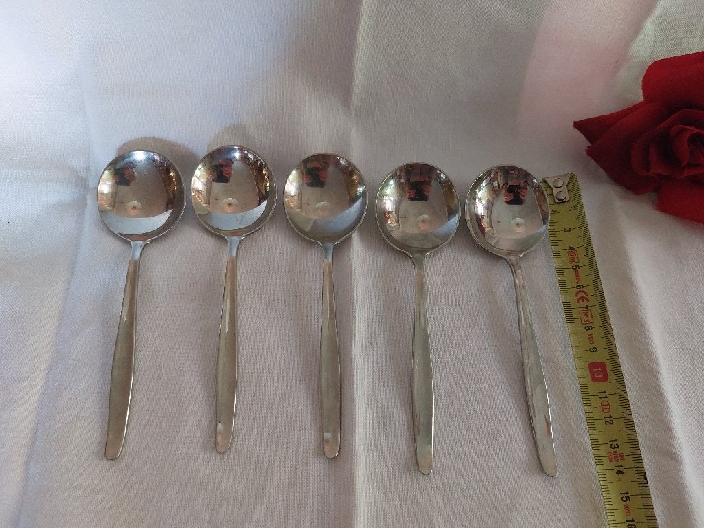 Keltum Jeunesse S 17 | 5 bouillonlepels 14,5 cm | RVS, Antiek en Kunst, Antiek | Bestek, Verzenden