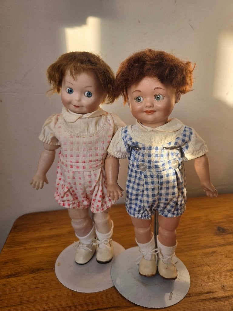 Antieke pop, 2x reproductie googly popjes, Ophalen of Verzenden, Gebruikt, Pop