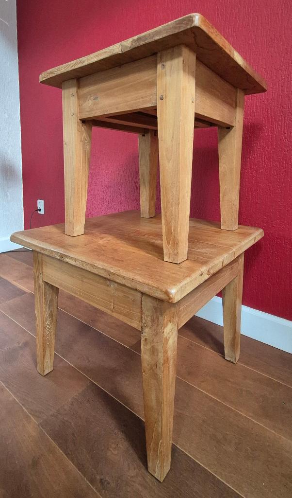 Mooie teak bijettafels, 45 tot 60 cm, Minder dan 55 cm, Vierkant, Ophalen of Verzenden