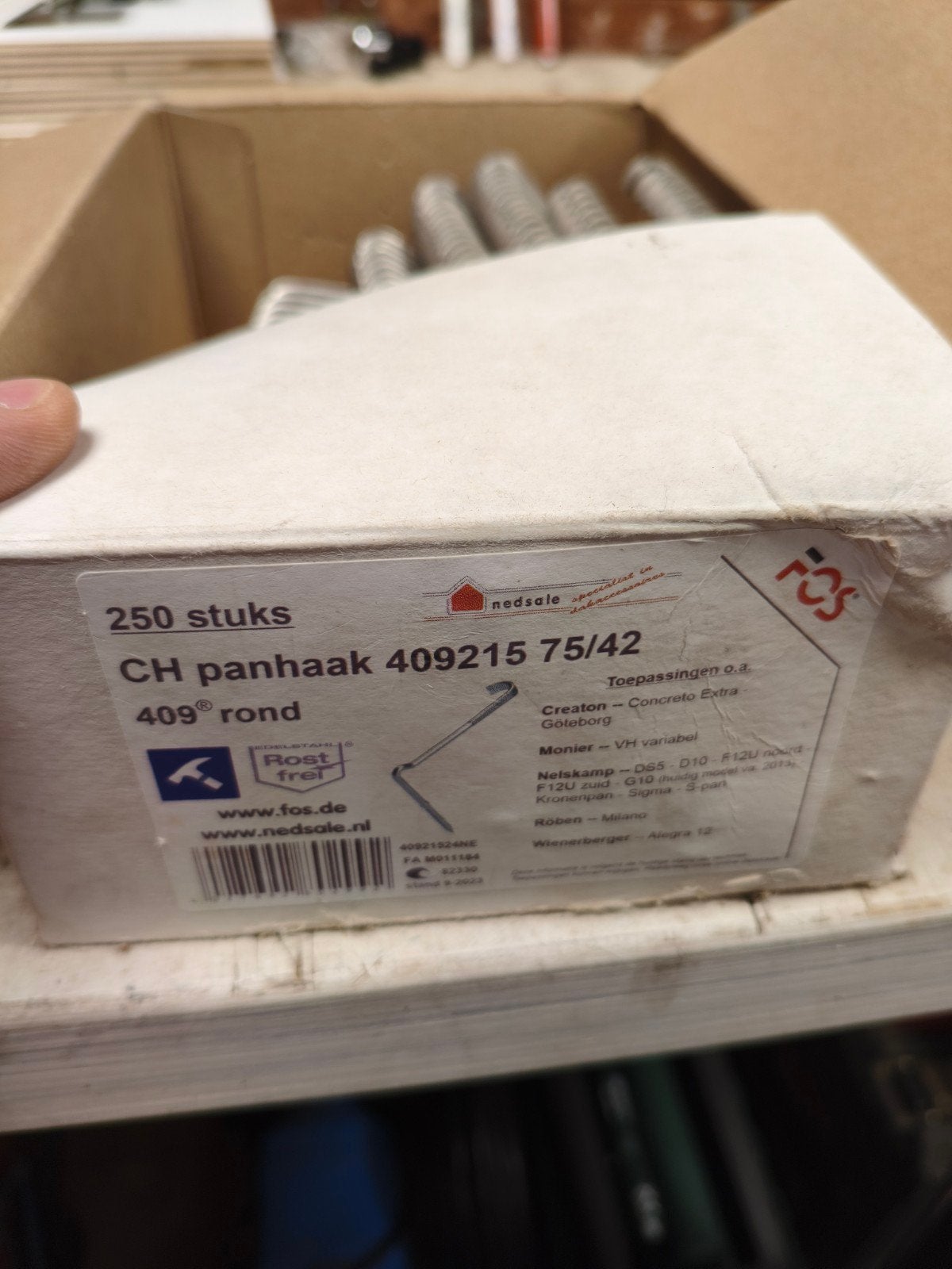 Fos CH panhaak type 409215 75/42 RVS - 189 stuks nieuw, Doe-het-zelf en Verbouw, 50 tot 100 mm, Overige typen, Nieuw, Ophalen of Verzenden