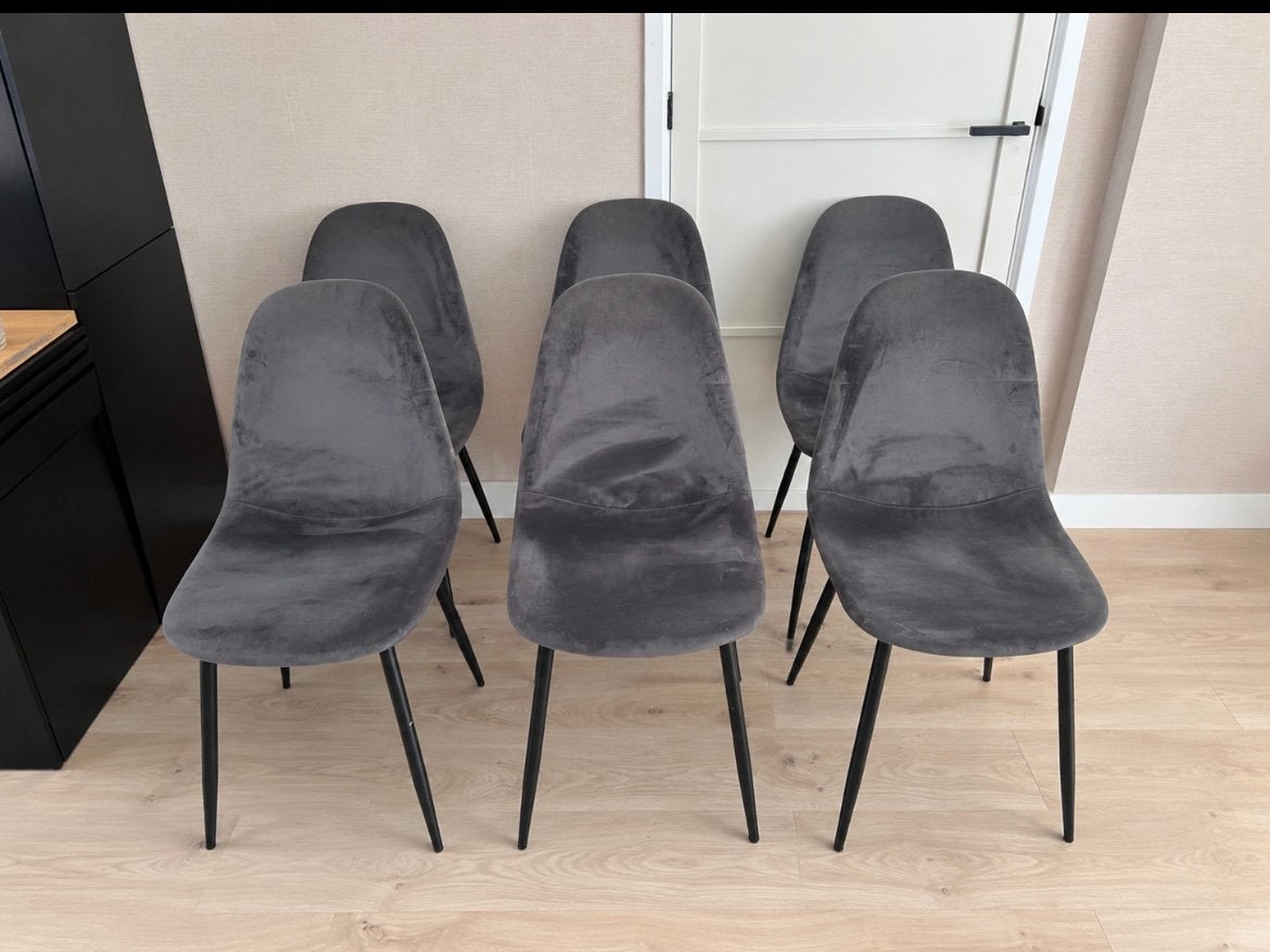 6 velvet eetkamerstoelen, Huis en Inrichting, Stoelen, Ophalen, Gebruikt, Grijs, Vijf, Zes of meer stoelen