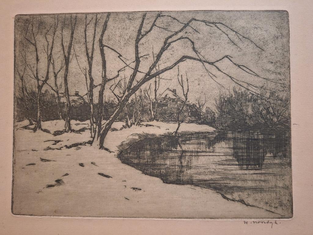 Ets Winterlandschap Willem Noordijk, Antiek en Kunst, Ophalen of Verzenden