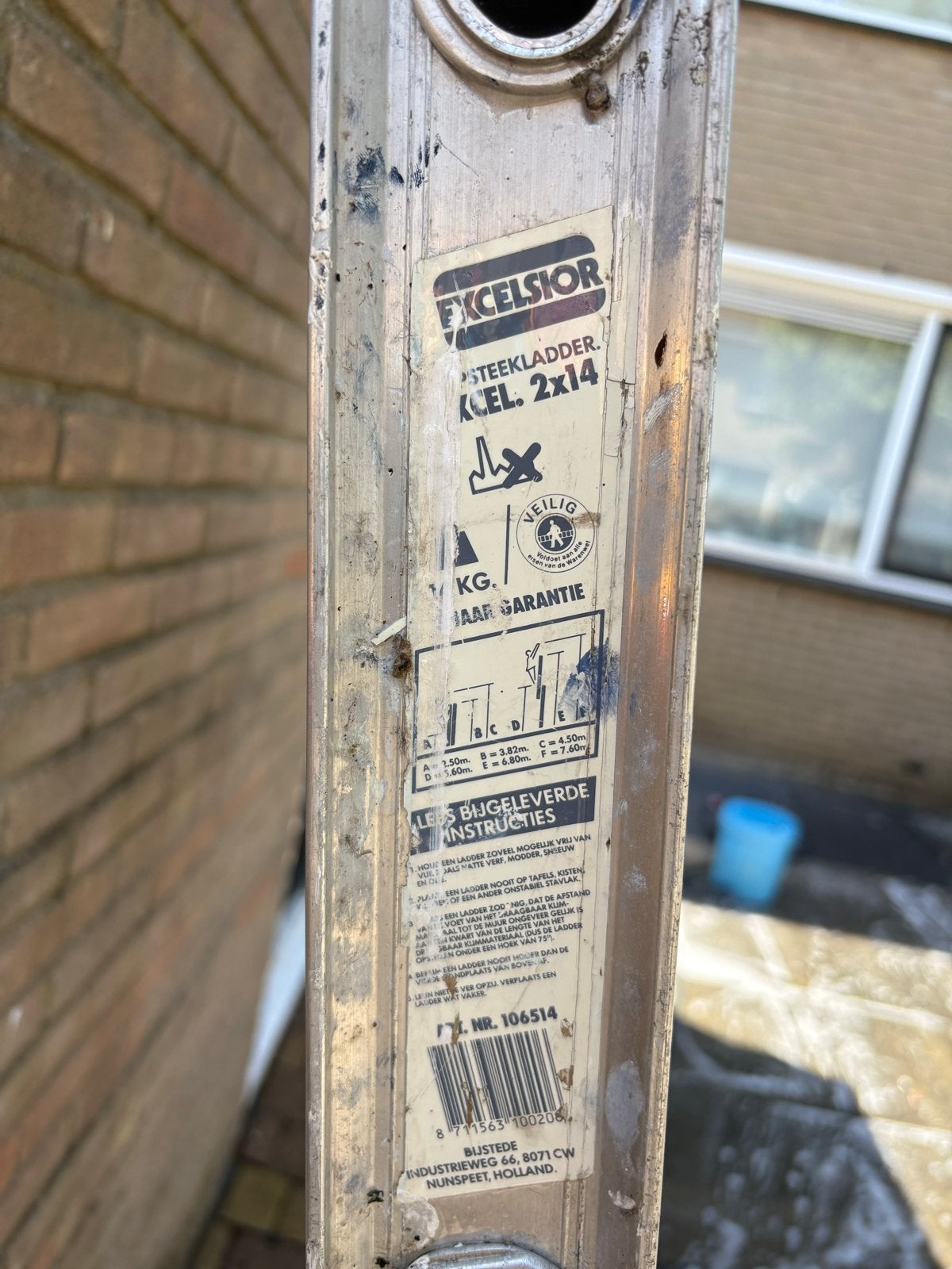 Excelsior Steekladder 2x14 - 7.60m, Ophalen, Gebruikt, Ladder, Opvouwbaar of Inschuifbaar