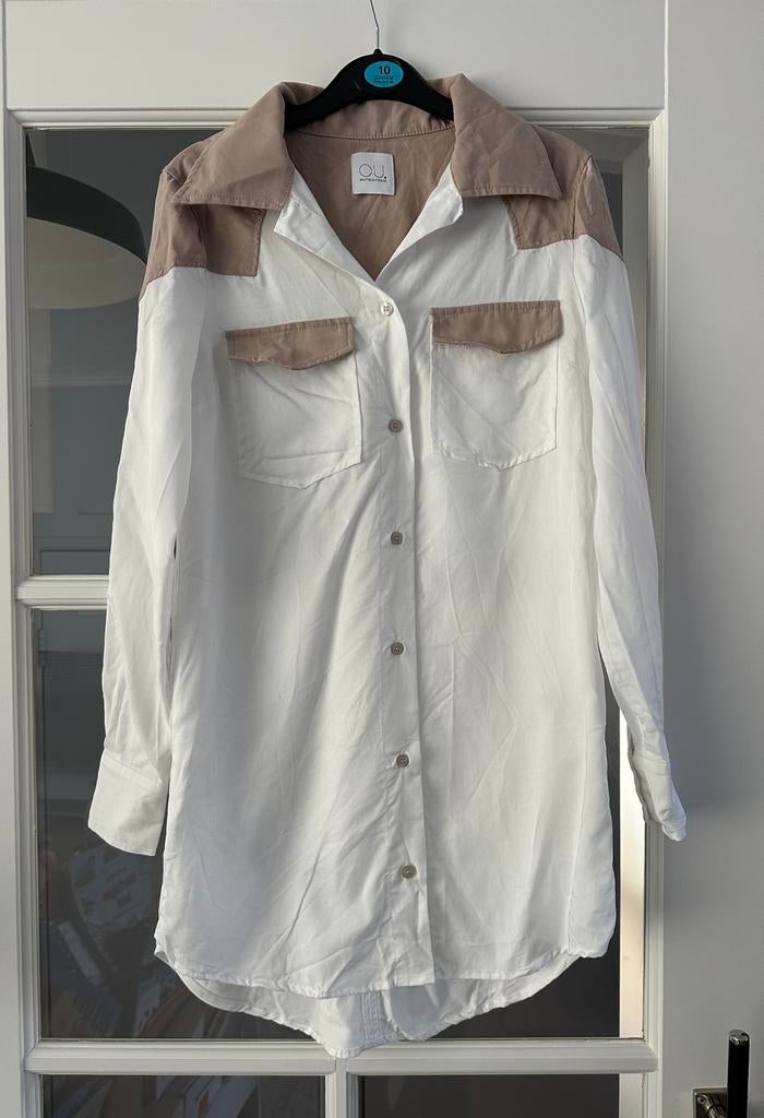 Nieuwe beige witte blouse / overhemd OU Boutique maat XS, Ophalen of Verzenden, Nieuw, Maat 34 (XS) of kleiner, Wit