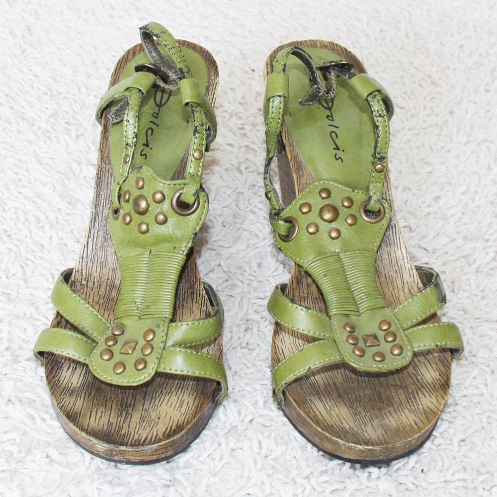 Vintage Leren Dolcis Sandalen (Maat 39) - s15 € 25,-, Dolcis, Zo goed als nieuw, Groen, Sandalen of Muiltjes