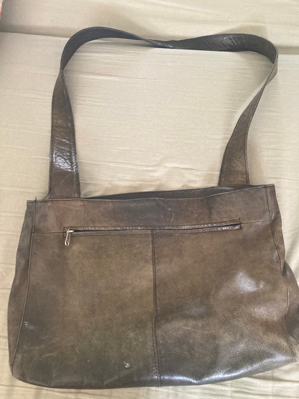 Olijfgroene leren bosboom tas cross body., Ophalen of Verzenden, Gebruikt, Groen, Schoudertasje