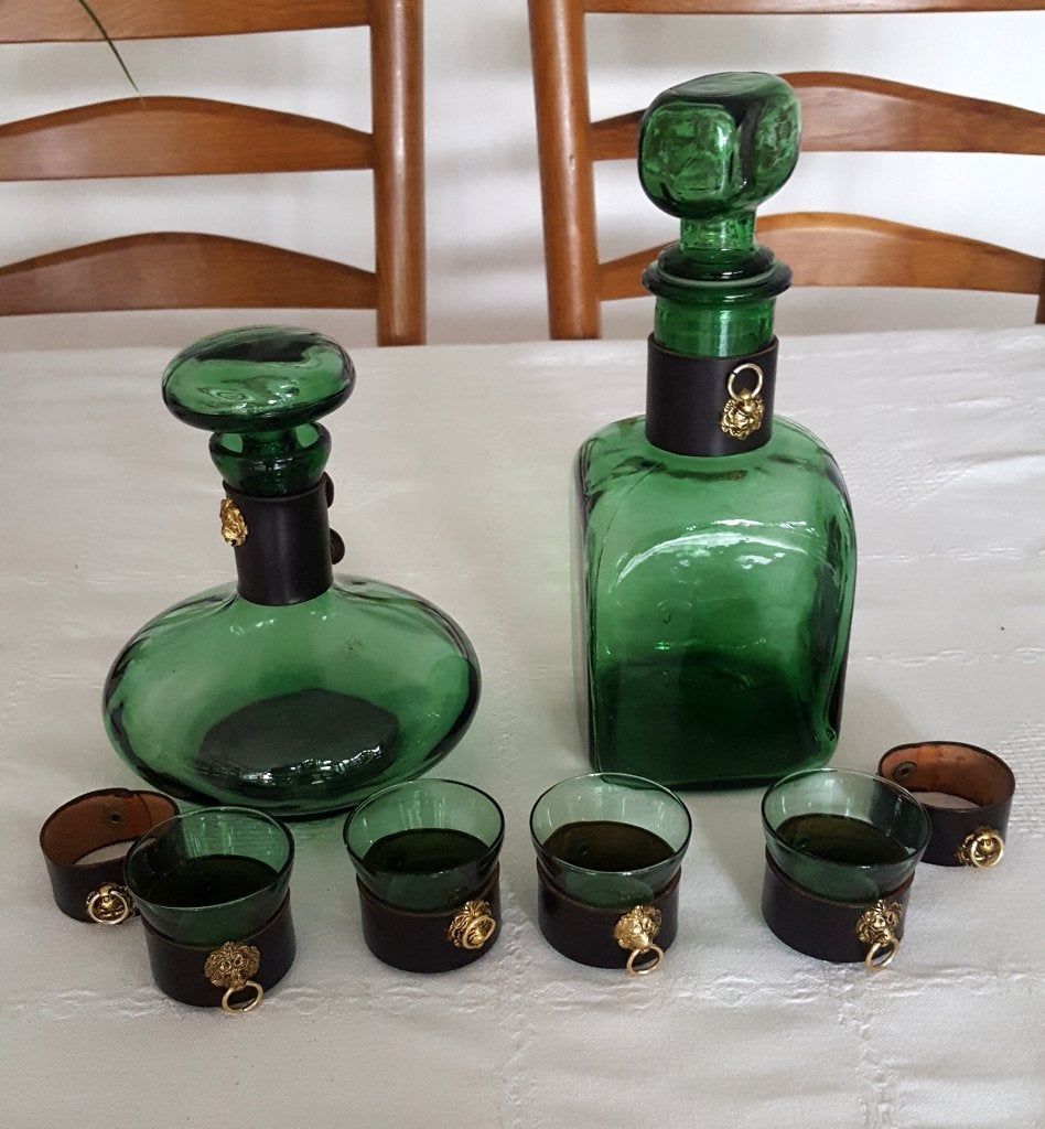 Drinkstel van groen glas. (975), Antiek en Kunst, Ophalen of Verzenden