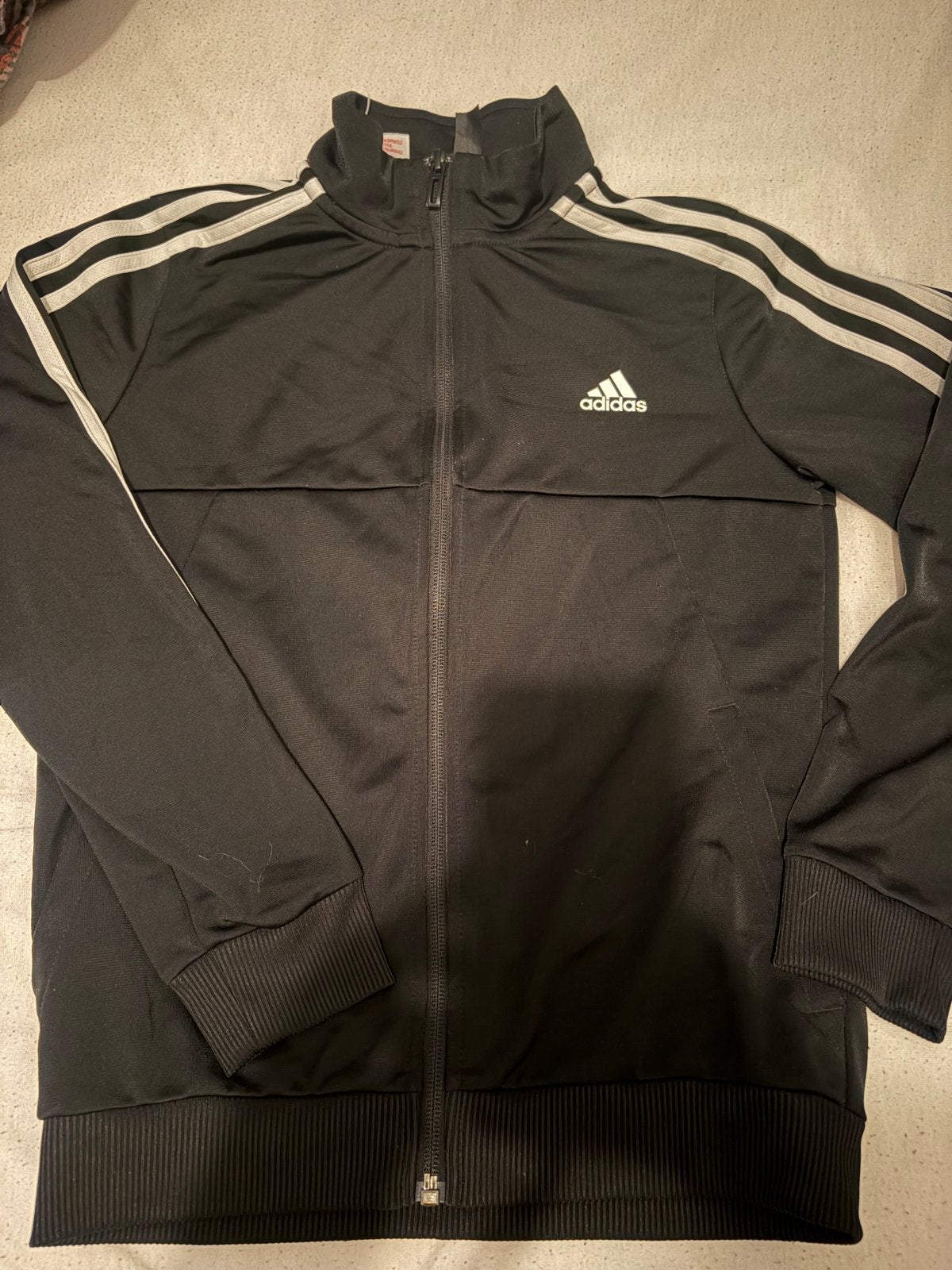 Adidas Trainingspak Maat 140 Zwart met Witte Strepen, Ophalen of Verzenden, Gebruikt, Jongen of Meisje, Setje
