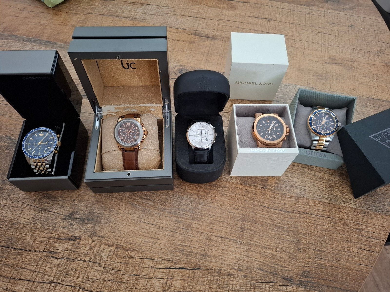 Heren horloges. Gc, Armani, Michael Kors, Guess, Ophalen of Verzenden, Zo goed als nieuw, Staal, Overige merken