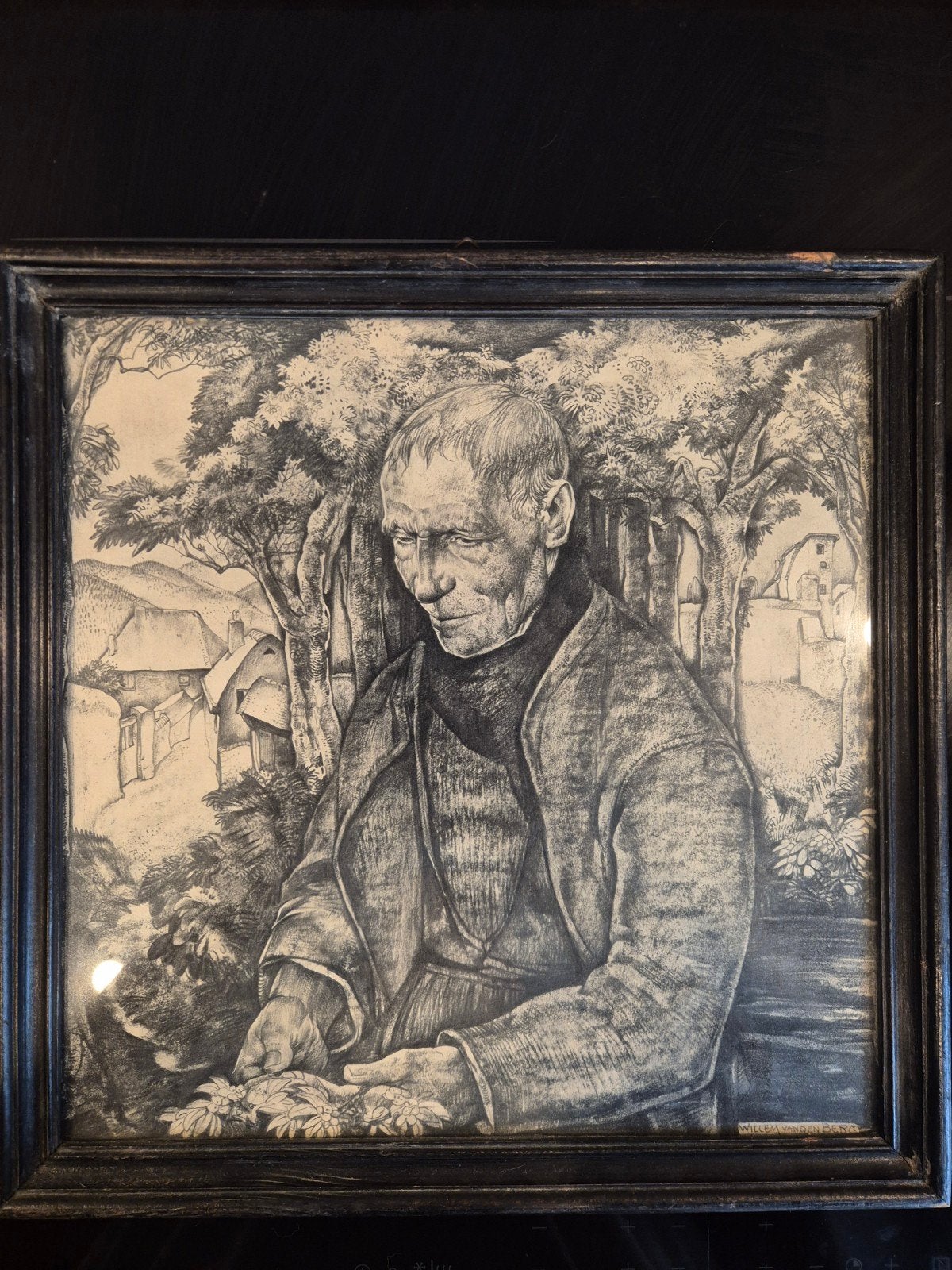 Willem van den Berg - Man op bank - Handgesigneerd, Antiek en Kunst, Dagelijks leven, Ophalen of Verzenden, Origineel, Lithografie