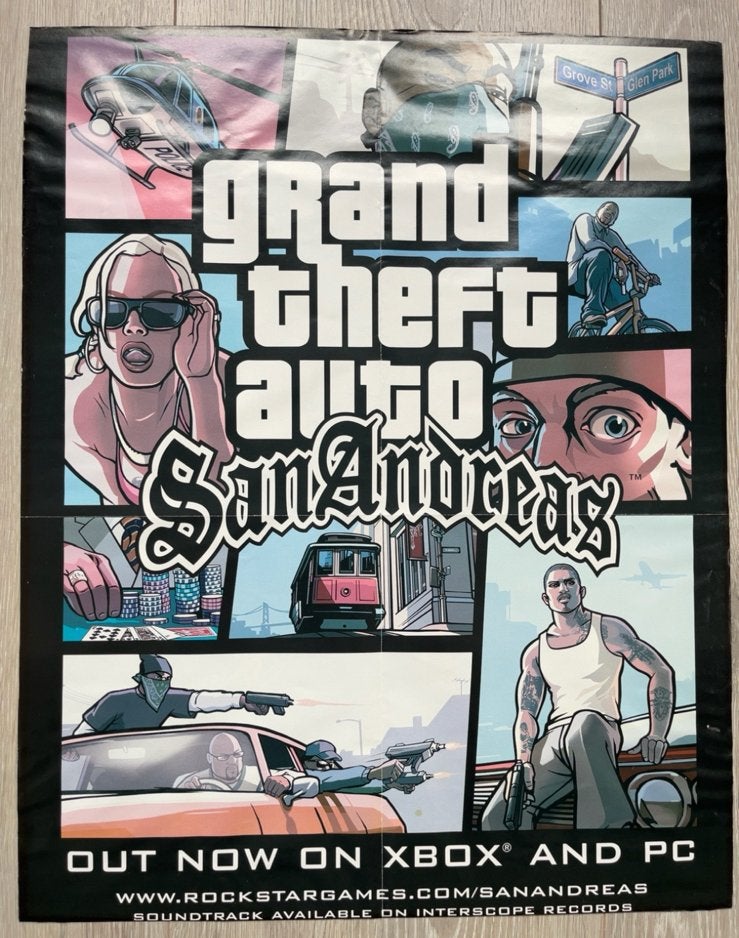 Rockstar promotieposter – GTA: San Andreas / Midnight Club 3, Ophalen of Verzenden, Zo goed als nieuw, Overige typen