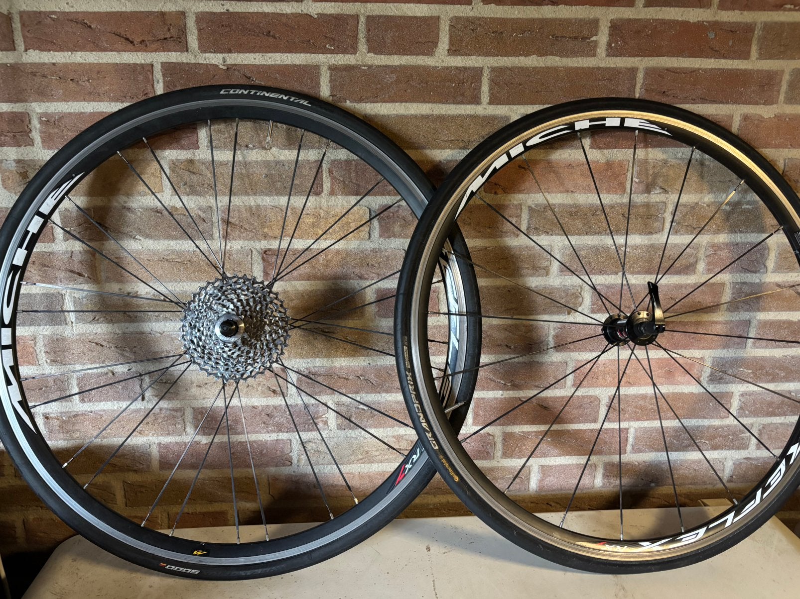 Miche racefiets wielen met Continental banden, Wiel, Gebruikt, Ophalen of Verzenden, Aluminium