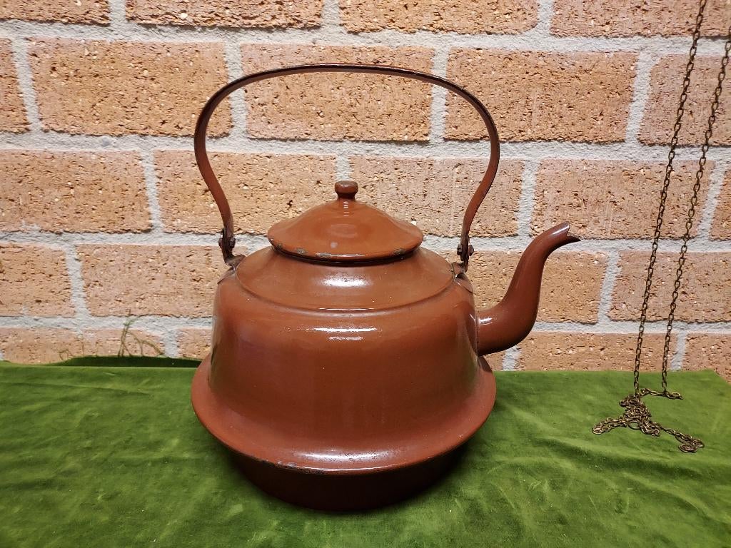 Antieke grote roodbruine emaille zakketel., Antiek en Kunst, Antiek | Emaille, Verzenden