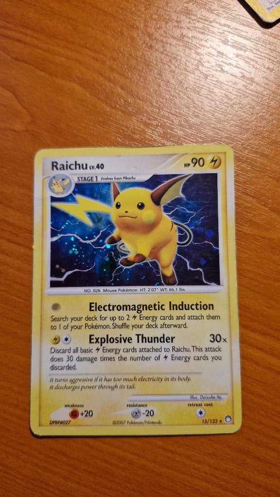 Pokémon Raichu Holo 15/123 – Mysterious Treasures 2007, Ophalen of Verzenden, Gebruikt, Losse kaart