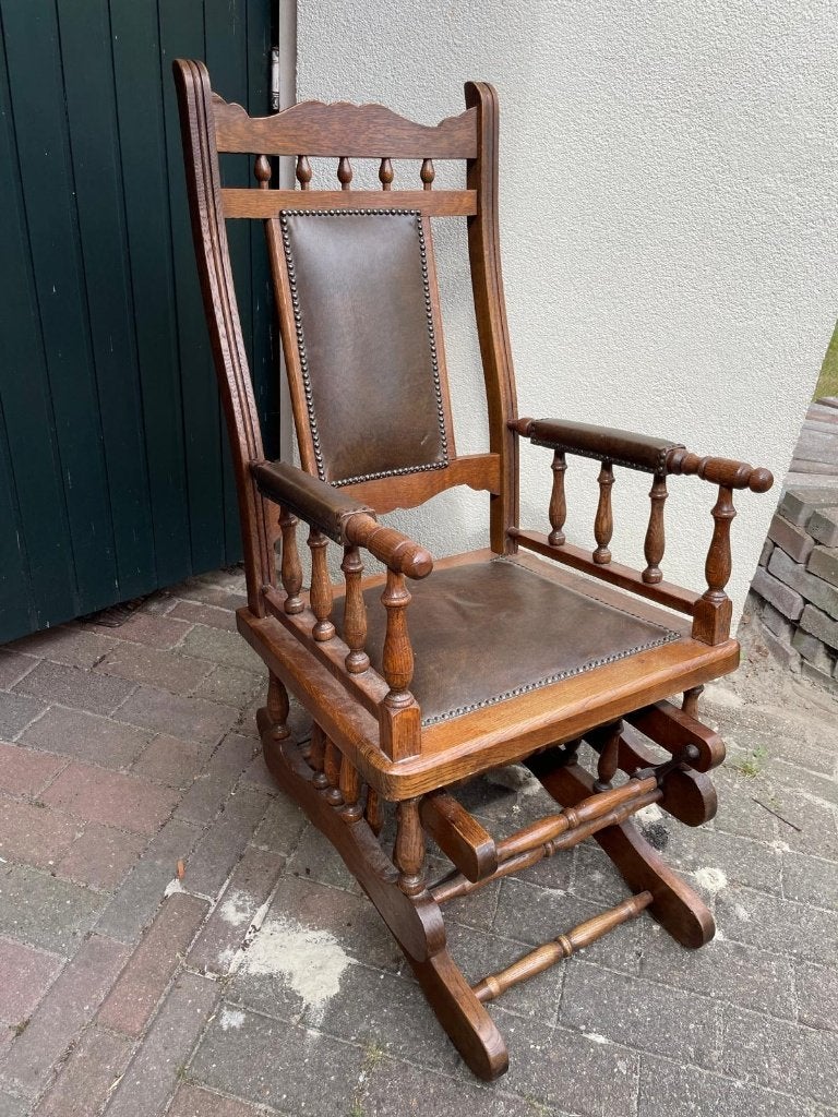 Mooie antieke Engelse schommelstoel, Huis en Inrichting, Stoelen, Ophalen, Gebruikt, Bruin, Eén