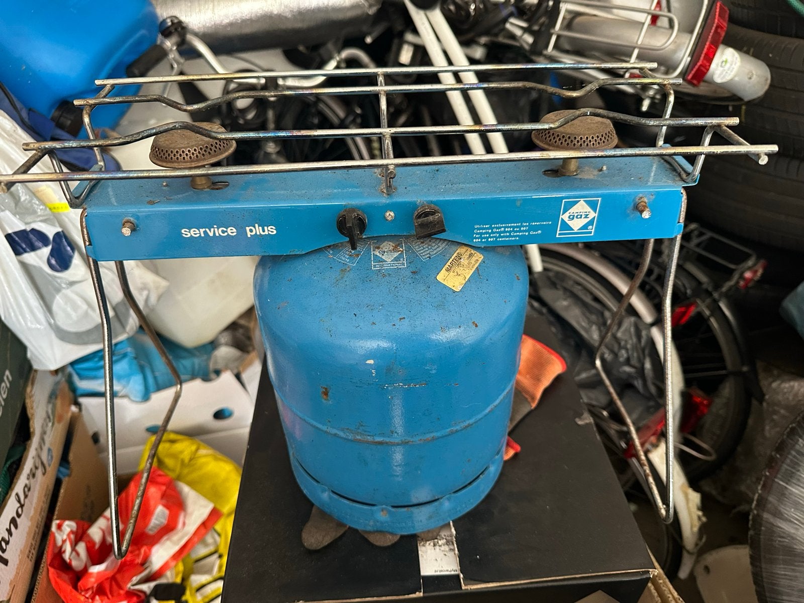 Campingaz 2 pits gasfornuis met gasfles - Service Plus, Caravans en Kamperen, Ophalen of Verzenden, Gebruikt