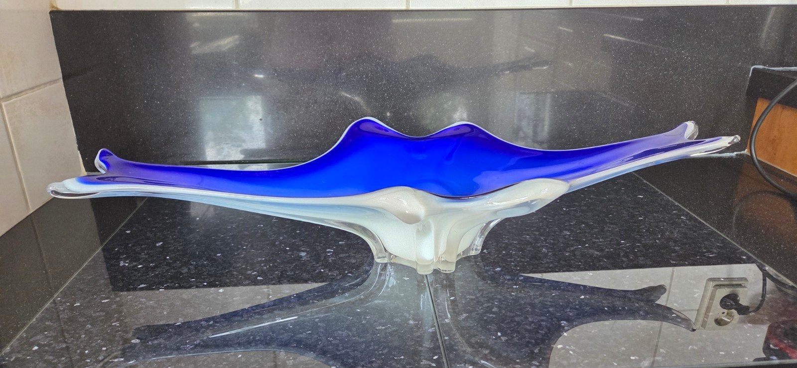 Grote Murano glazen schaal, kobaltblauw met wit, Ophalen