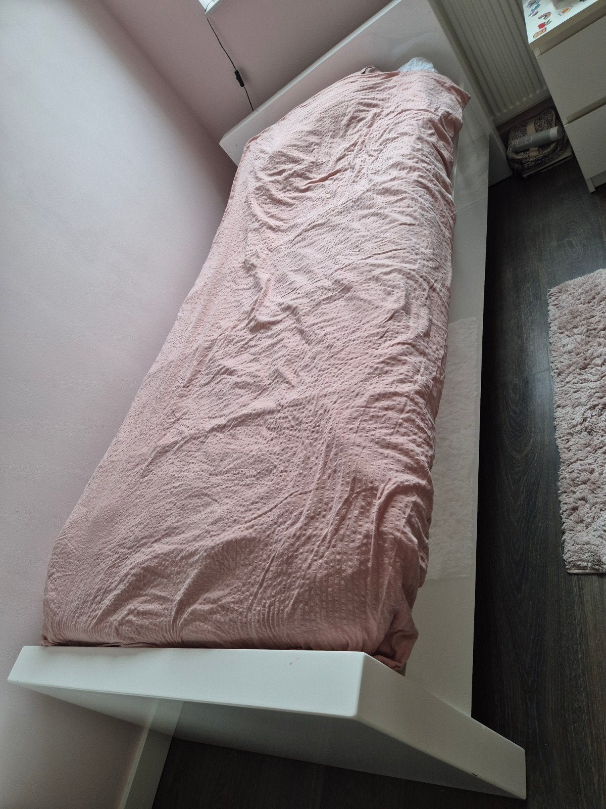 Hoogglans wit 1 persoonsbed met of zonder M-line matras, Ophalen, Overige materialen, 90 cm, Eenpersoons
