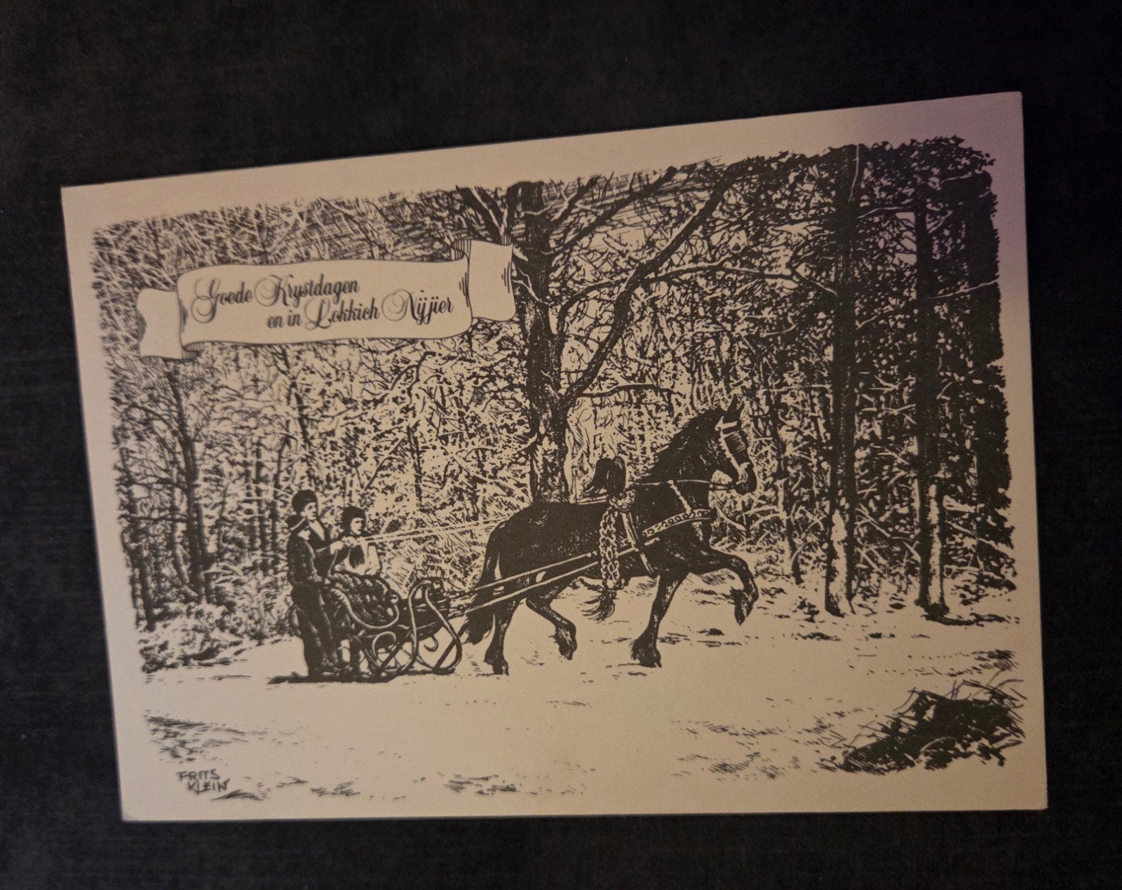 Oude Kerstkaart - Paard en slee, Verzenden, 1960 tot 1980, Gelopen, Feest(dag)