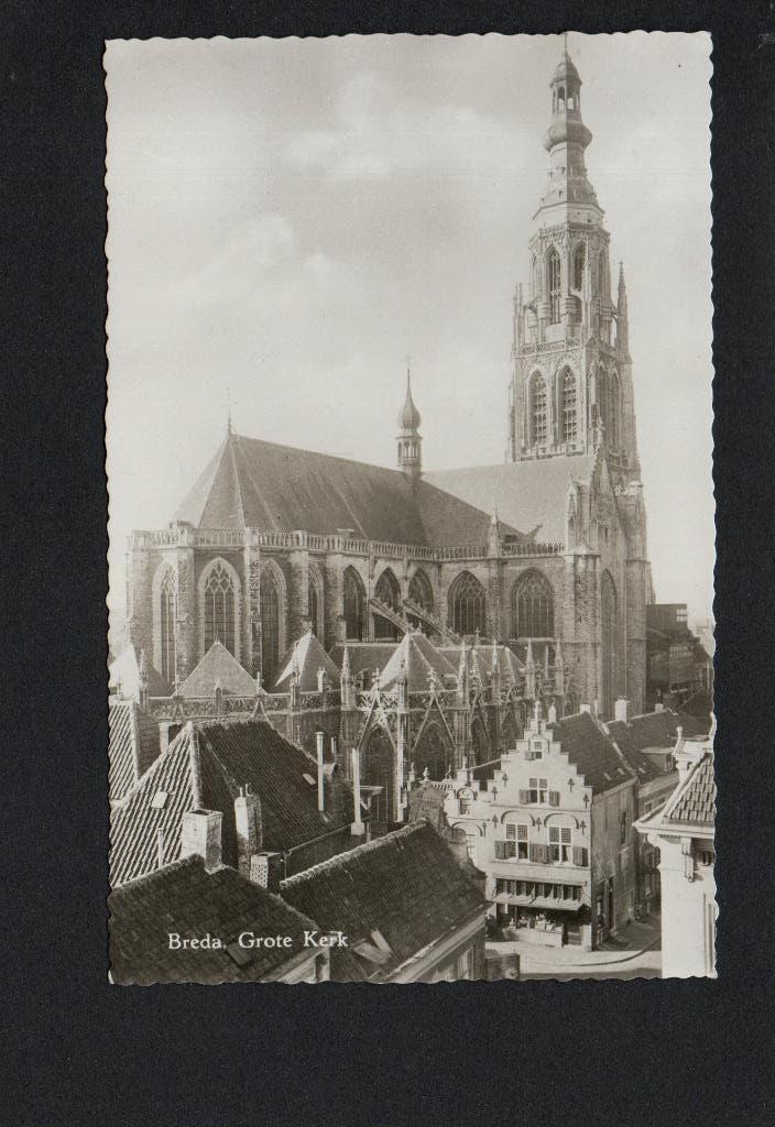 Breda, ca 1957. Grote Kerk., Ophalen of Verzenden, 1940 tot 1960, Ongelopen, Noord-Brabant