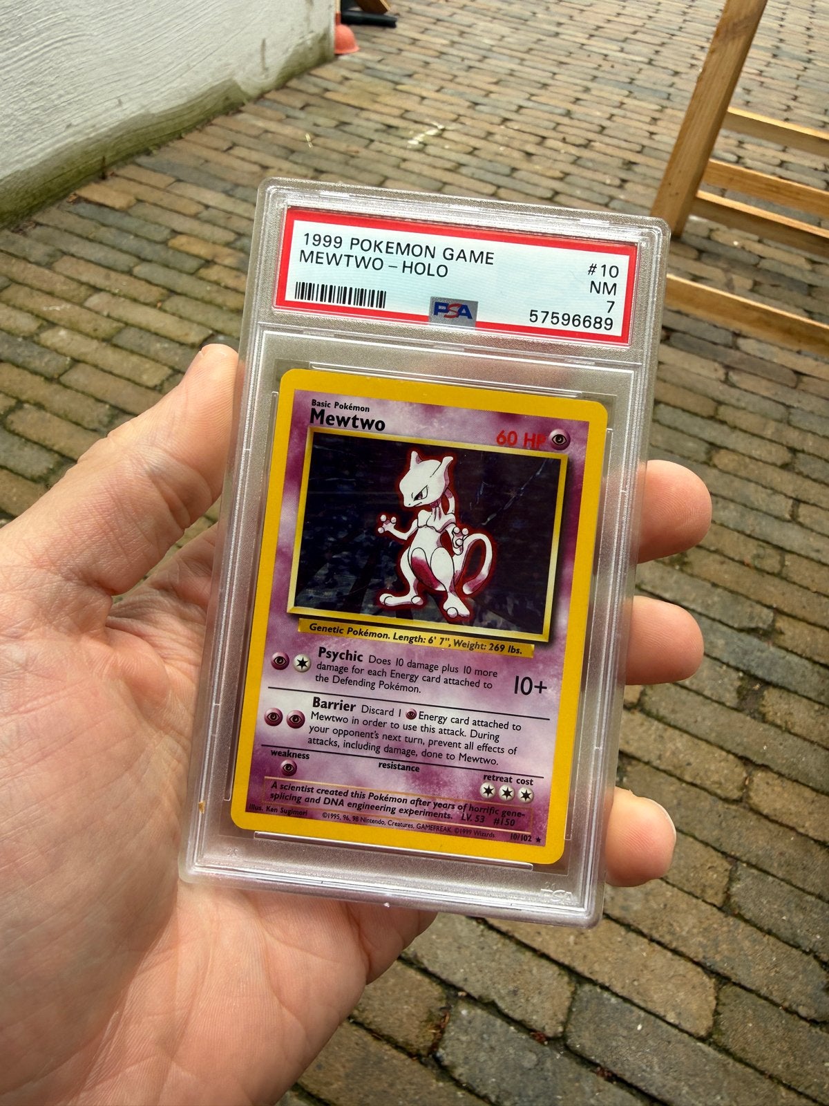 Mewtwo Holo 1999 Pokémon Game PSA 7 NM, Ophalen of Verzenden, Zo goed als nieuw, Losse kaart, Foil