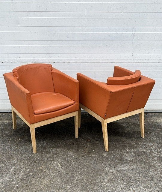 3 stuks luxe horeca fauteuils kunstleder gebruikt oranje, Ophalen, Gebruikt, 75 tot 100 cm, 75 tot 100 cm