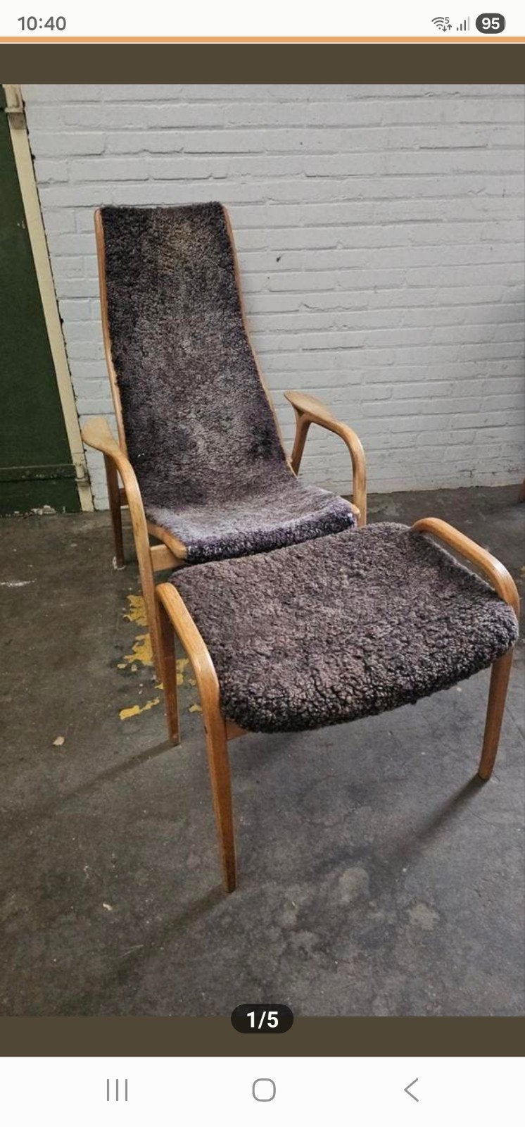 Ingve Ekström Lamino fauteuil met voetenbank, Hout, Gebruikt, Scandinavisch design, Vintage, Mid-century modern, 75 tot 100 cm