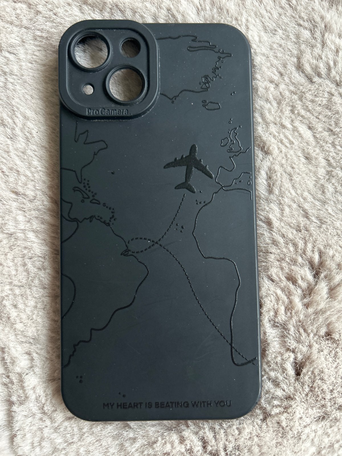 Telefoonhoesje met Vliegtuig Print - Wereldkaart Design, Telecommunicatie, Kunststof, Zwart, Krasbestendig, IPhone 14 Pro