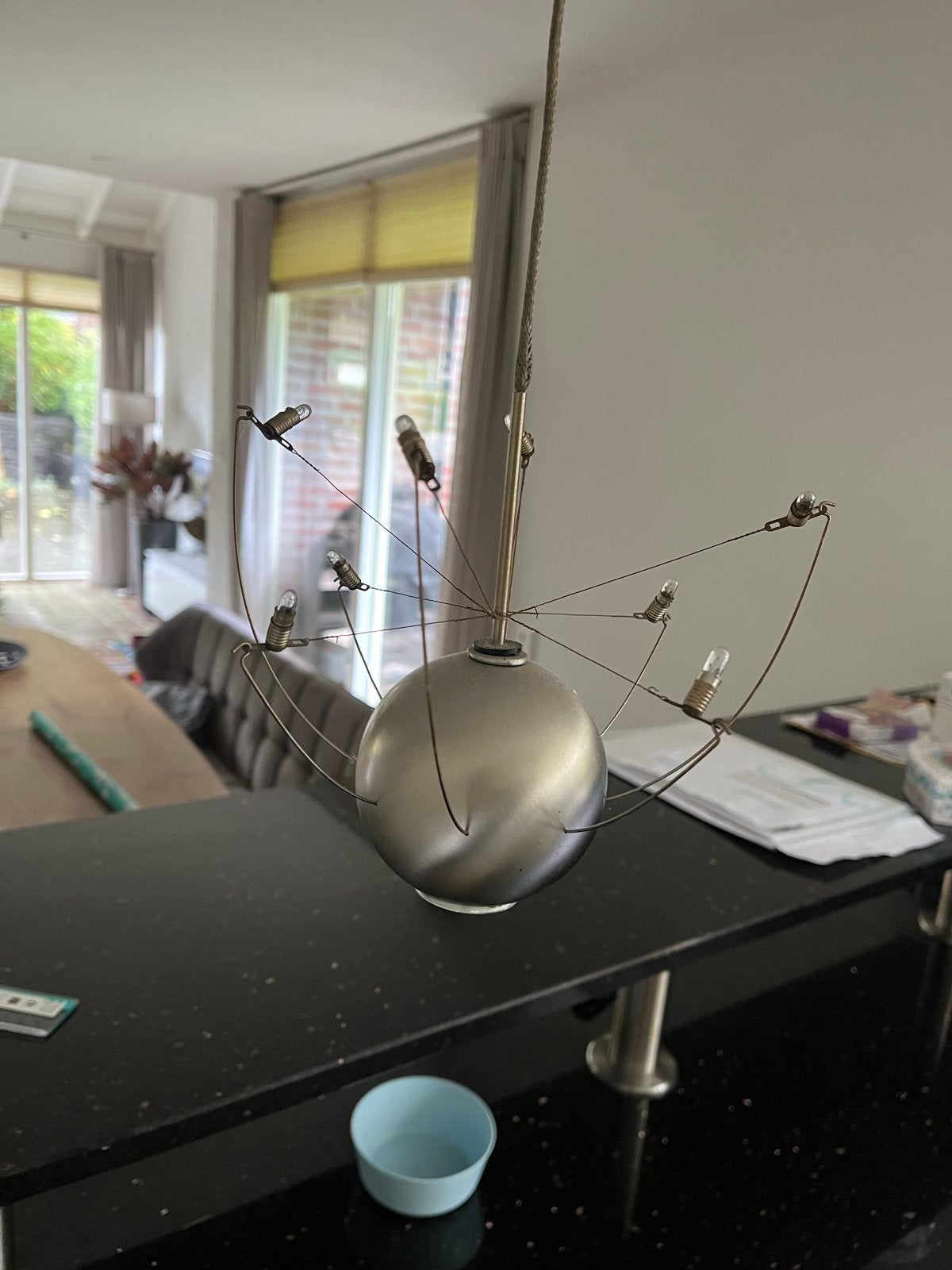 Moderne hanglamp met 8 lichtpunten - Geborsteld metaal, Ophalen of Verzenden, Gebruikt, Metaal, Overige fittingen