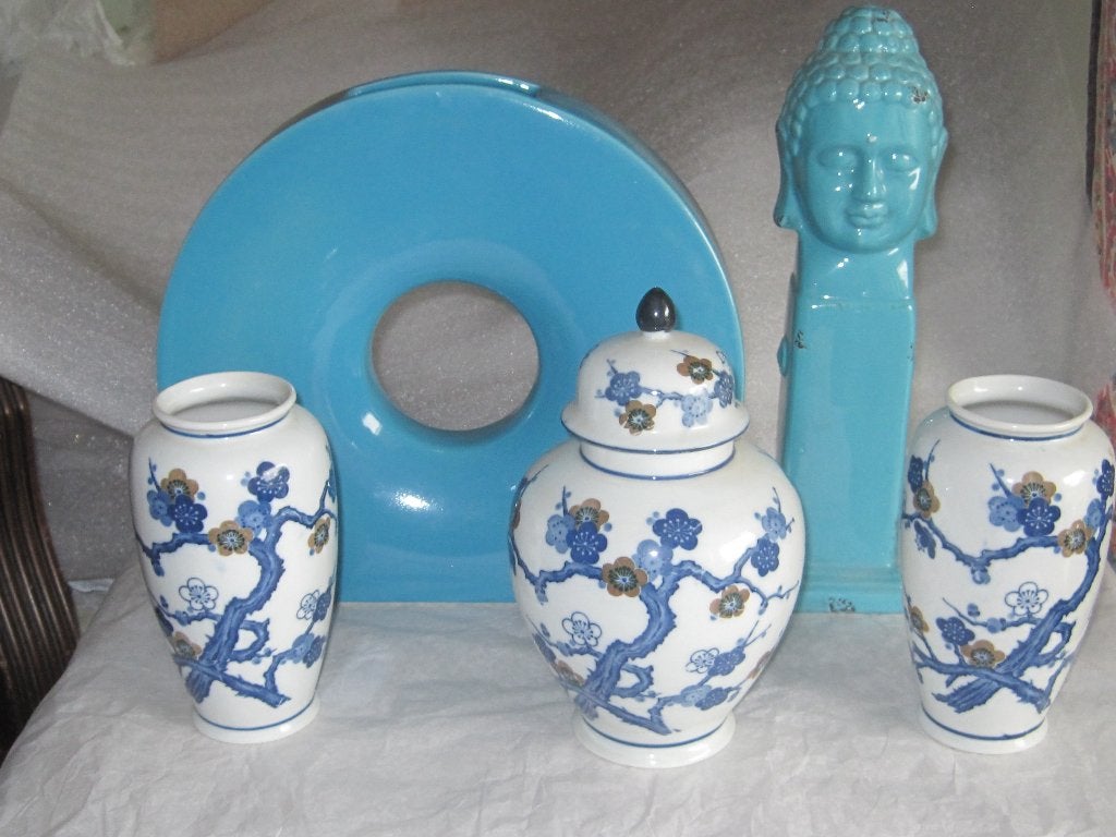 Vintage Turquoise kleur donut vaas en Boeddha en vazen (5), Ophalen