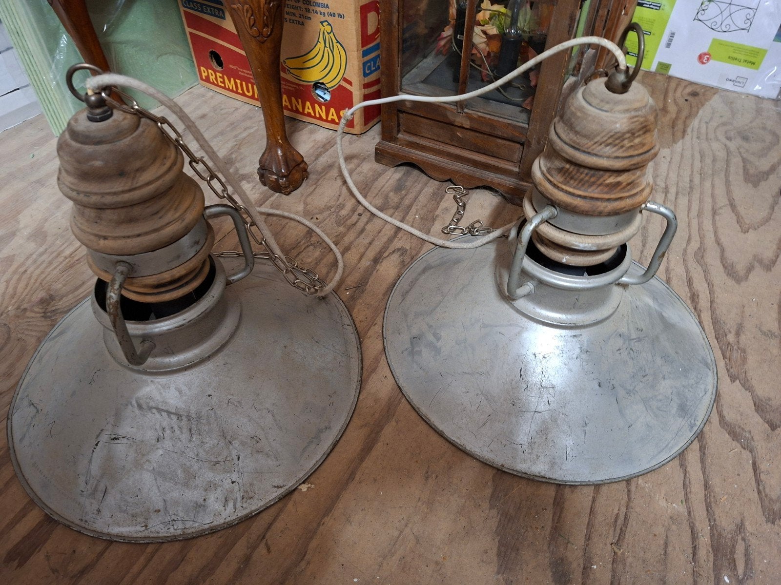 Te koop : 2 ouderwetse (antieke) Hanglampen, Ophalen of Verzenden, Gebruikt, E27 (groot)