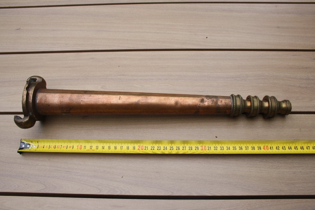 Antieke koperen brandweerspuit 47cm, Ophalen of Verzenden