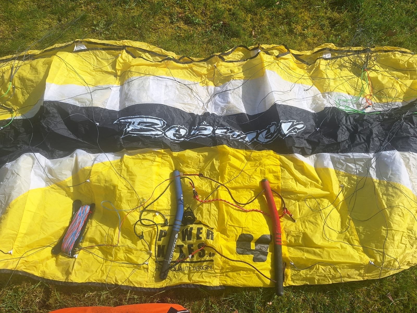 Powerkites Beamer 5.0m² met buggy en accessoires, Ophalen, Gebruikt, Kitesurf-set, Geen board