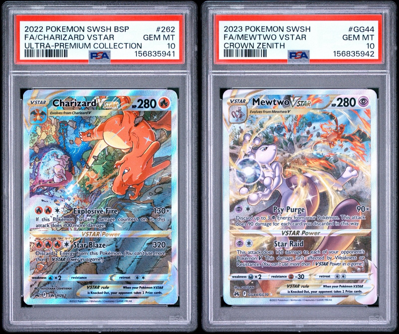 Charizard VSTAR SWSH 262 & Mewtwo VSTAR GG44 PSA 10, Ophalen of Verzenden, Nieuw, Meerdere kaarten, Foil