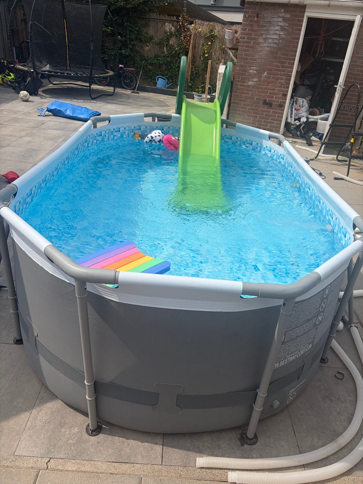 Opzetzwembad ovaal 3,05x2,00x84, Ophalen, 200 tot 300 cm, 80 tot 120 cm, Zo goed als nieuw