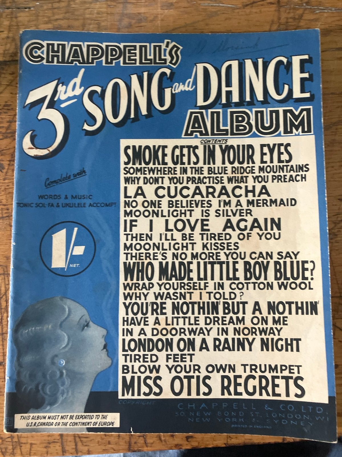 Chappell's 3rd Song and Dance Album - Vintage Bladmuziek, Gebruikt, Zang, Ophalen of Verzenden, Thema
