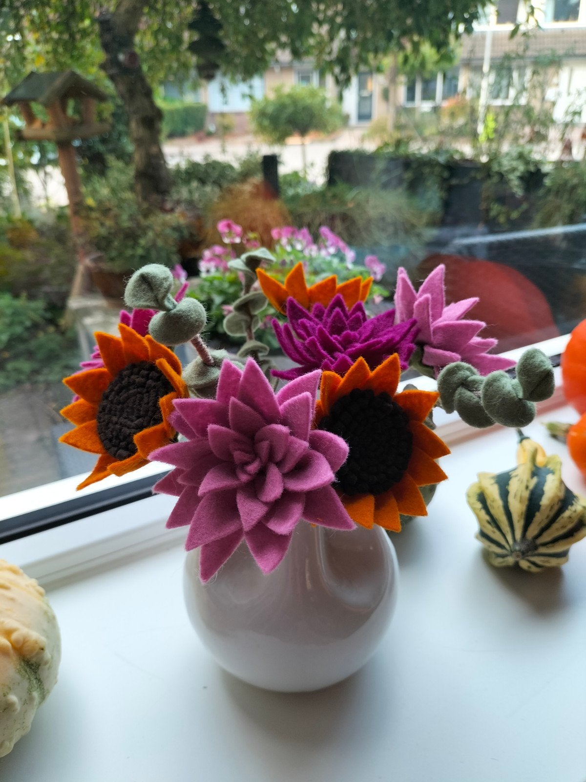 Handgemaakte Vilten Zonnebloemen & Dahlia's (30 cm), Binnen, Handgemaakt, Kunstbloem, Nieuw