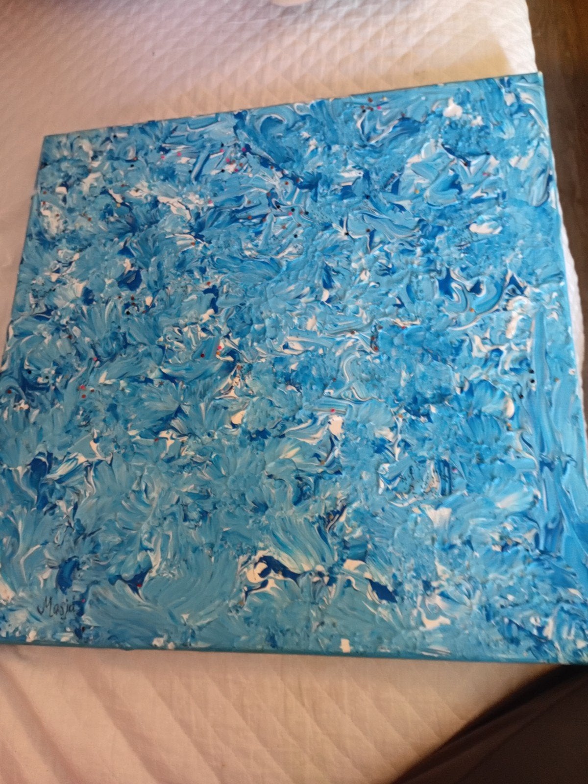 Abstract Blauw Schilderij - Textuur Kunstwerk, Ophalen of Verzenden