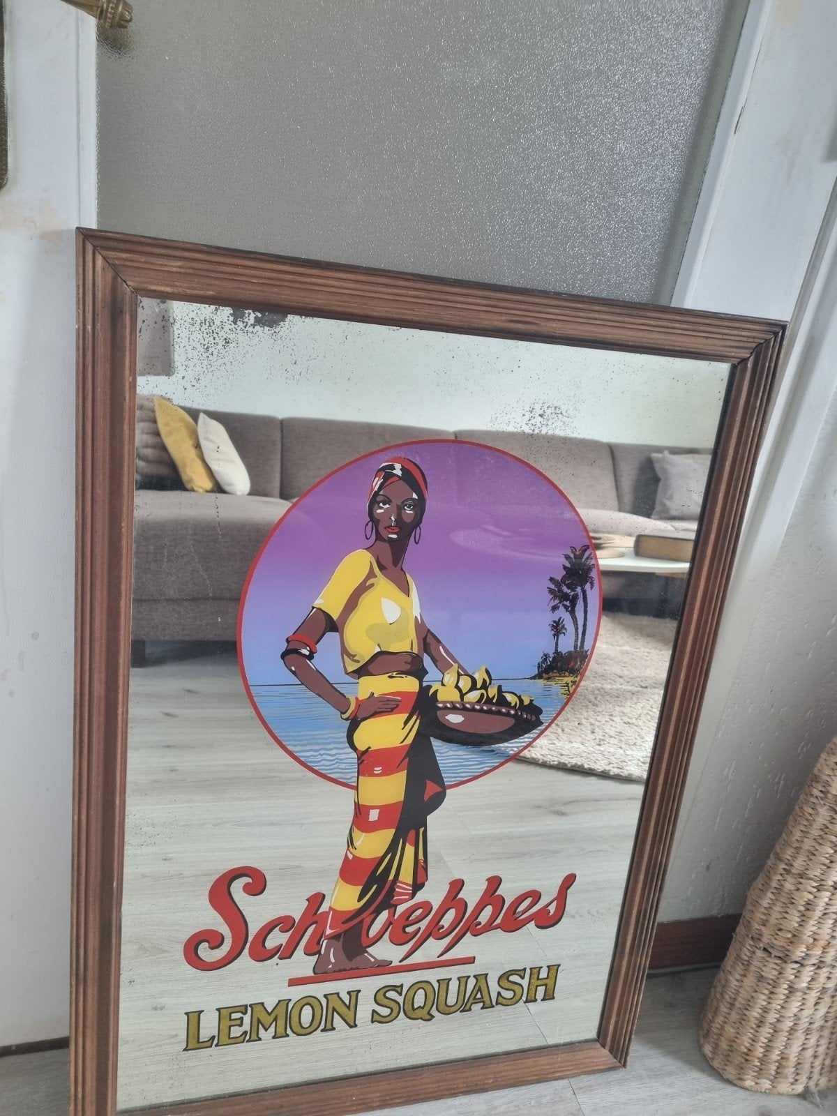 Vintage Schweppes Lemon Squash spiegel, Ophalen, Rechthoekig, 50 tot 100 cm, 100 tot 150 cm