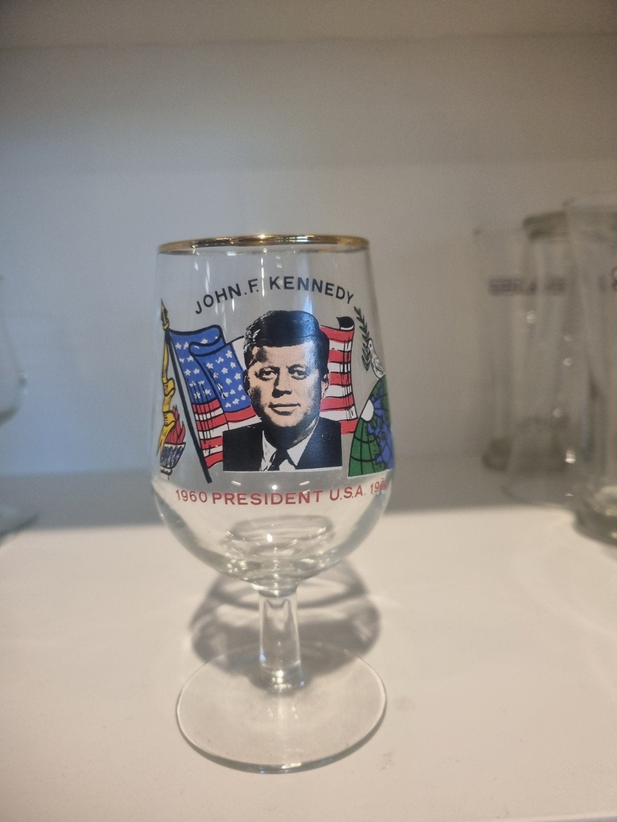 Vintage John F. Kennedy President U.S.A. 1960 glas, Ophalen of Verzenden
