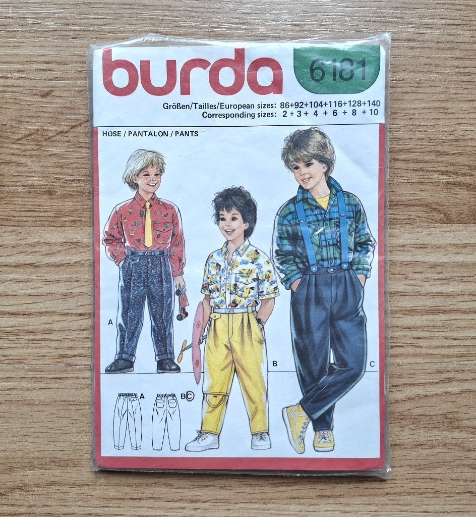 Vintage Burda naaipatroon 6181 - hippe, retro jongensbroeken, Broek, Kind, Zo goed als nieuw, Burda