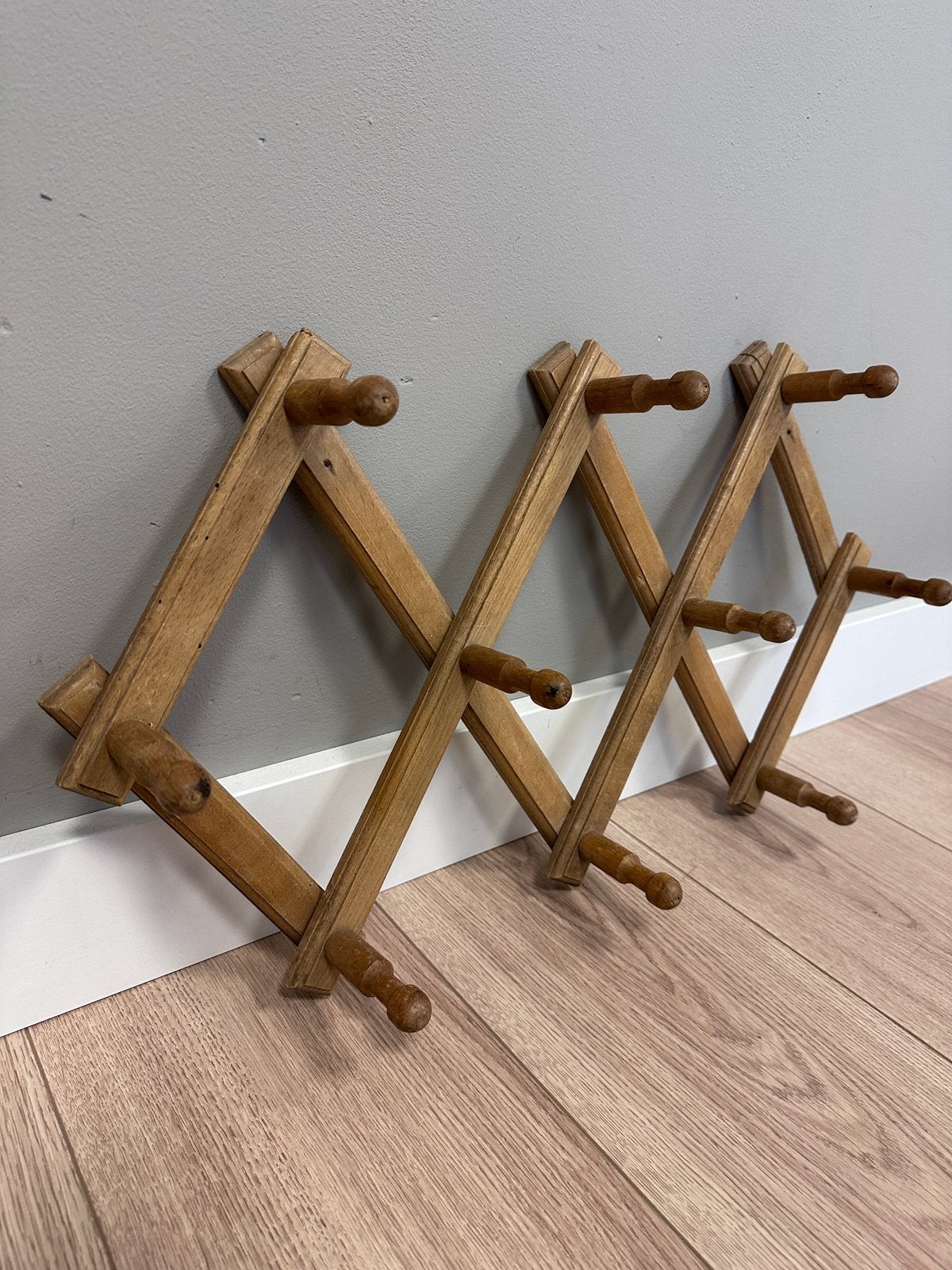 Antiek/vintage houten harmonica kapstokje, Huis en Inrichting, Woonaccessoires | Kapstokken, Gebruikt, Minder dan 100 cm, Hout