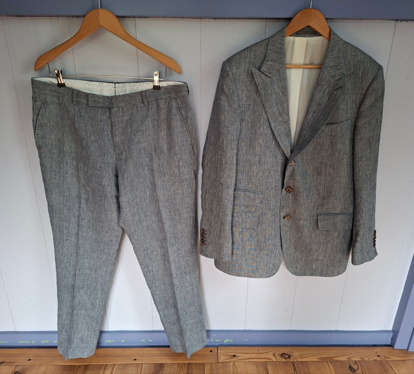 Blauw/Wit geruit "Suitsupply" heren kostuum. Mt.27/XL., Kleding | Heren, Blauw, Maat 56/58 (XL), Ophalen of Verzenden, Zo goed als nieuw