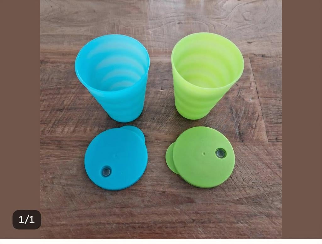Tupperware Rietjesbekers - Set van 2, Ophalen of Verzenden, Gebruikt, Groen, Beker of Kan