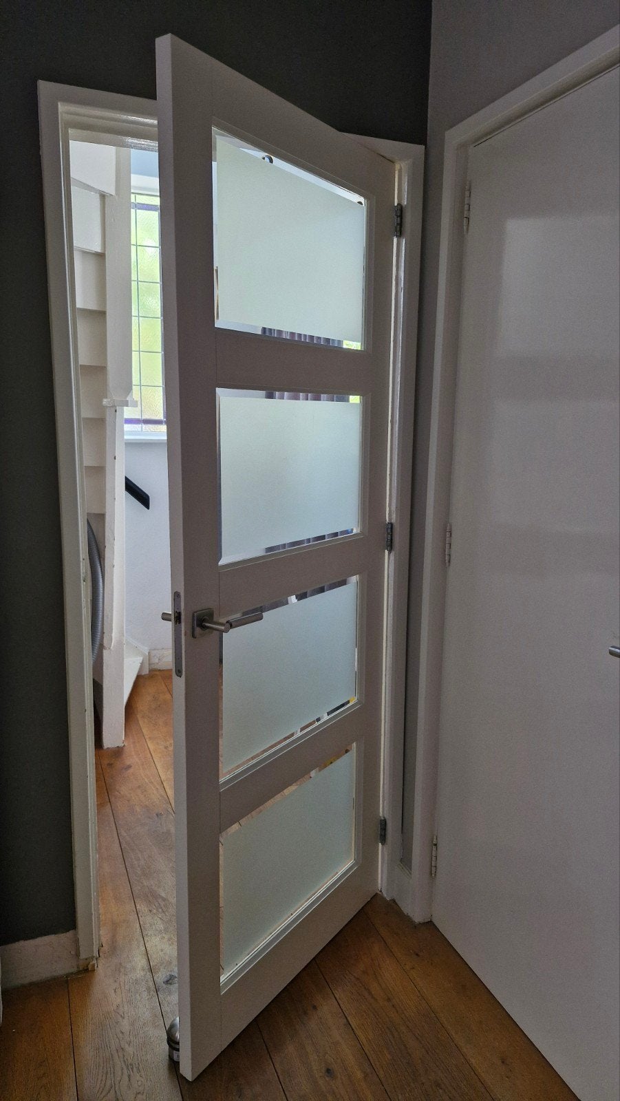 Stompe binnendeur met matglazen panelen, Doe-het-zelf en Verbouw, Deuren en Horren, Ophalen, Gebruikt, Minder dan 80 cm, Binnendeur