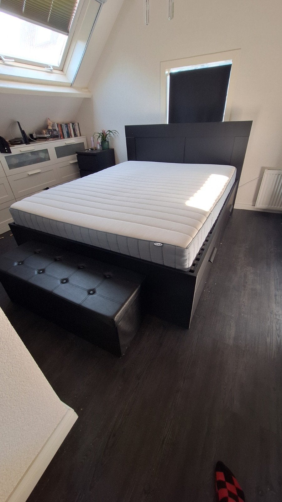 Compleet IKEA BRIMNES bed 160 x 200, Ophalen, Zwart, Tweepersoons, Zo goed als nieuw