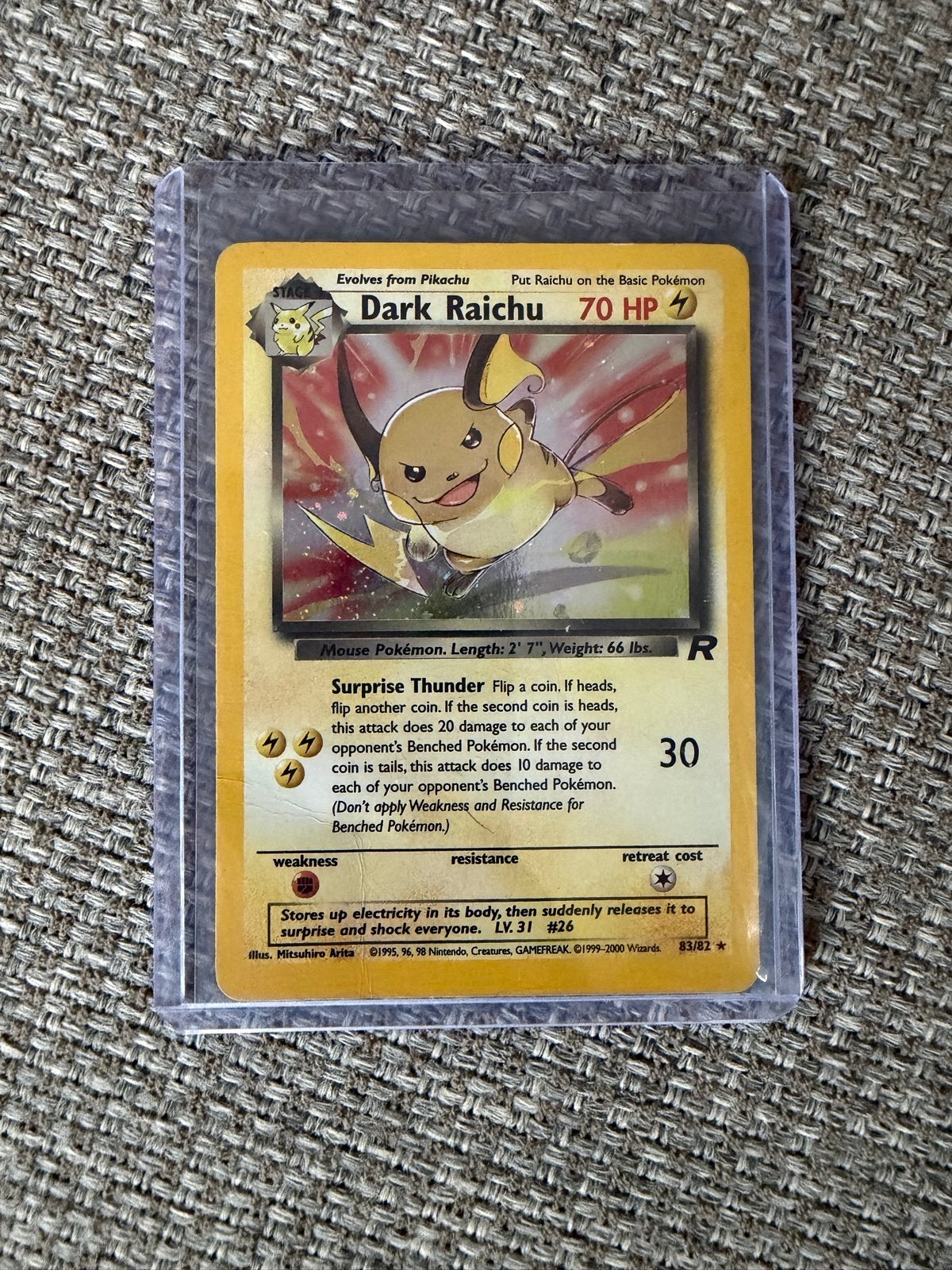 Pokémon Dark Raichu 83/82 (Team Rocket) - Zeldzame Kaart, Ophalen of Verzenden, Zo goed als nieuw, Losse kaart