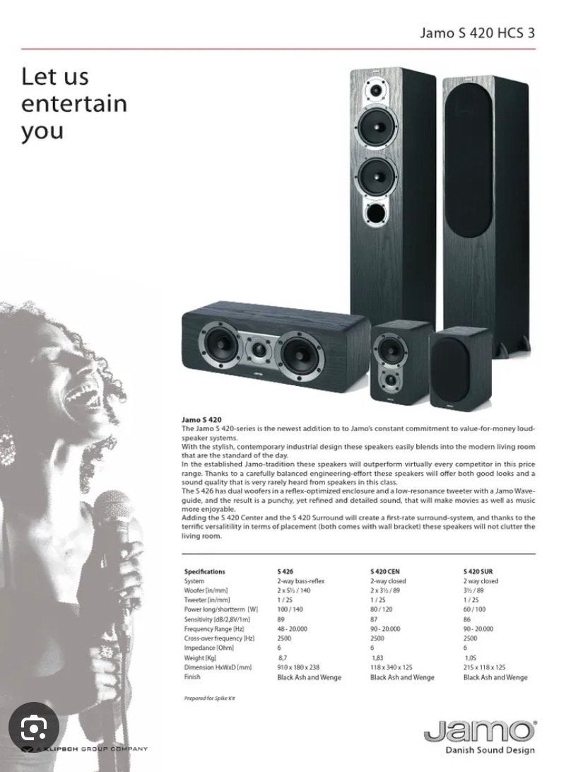 Jamo S 420 5 speakerset - Zwart, Audio, Tv en Foto, Luidsprekers, Ophalen, Stofbestendig, Speakerset, Zo goed als nieuw